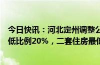 今日快讯：河北定州调整公积金贷款首付比例：首套住房最低比例20%，二套住房最低30%