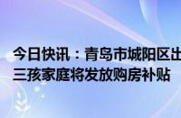 今日快讯：青岛市城阳区出台房地产“一揽子”政策，二孩 三孩家庭将发放购房补贴