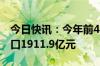 今日快讯：今年前4个月江苏对金砖九国进出口1911.9亿元