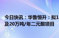 今日快讯：华鲁恒升：拟17亿元投建酰胺原料优化升级项目及20万吨/年二元酸项目