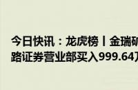 今日快讯：龙虎榜丨金瑞矿业今日涨停，湘财证券杭州五星路证券营业部买入999.64万元