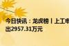 今日快讯：龙虎榜丨上工申贝今日涨停，知名游资方新侠卖出2957.31万元