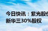 今日快讯：紫光股份：拟约151.77亿元收购新华三30%股权