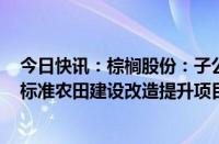 今日快讯：棕榈股份：子公司联合体中标1.81亿元5万亩高标准农田建设改造提升项目