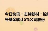 今日快讯：志特新材：控股股东拟8635.31万元向微积分3号基金转让5%公司股份