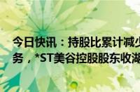 今日快讯：持股比累计减少超5%时未按规履行报告 公告义务，*ST美谷控股股东收湖北证监局警示函