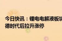 今日快讯：锂电电解液板块午后异动，天赐材料官宣供货宁德时代后拉升涨停