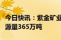 今日快讯：紫金矿业黑龙江铜山铜矿新增铜资源量365万吨