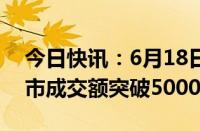 今日快讯：6月18日截至13时19分，沪深两市成交额突破5000亿元