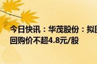 今日快讯：华茂股份：拟回购4800万9600万元公司股份，回购价不超4.8元/股