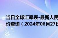 当日全球汇率表-最新人民币兑换吉尔吉斯斯坦索姆汇率汇价查询（2024年06月27日）