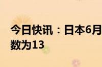 今日快讯：日本6月份大型制造业短观调查指数为13