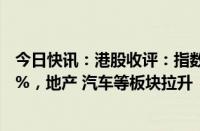 今日快讯：港股收评：指数高开高走，恒生科技指数涨2.48%，地产 汽车等板块拉升