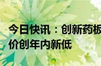 今日快讯：创新药板块快速下挫，荣昌生物股价创年内新低