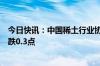 今日快讯：中国稀土行业协会：今日稀土价格指数较昨日下跌0.3点