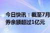 今日快讯：截至7月9日，共有30只股票转融券余额超过1亿元