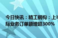 今日快讯：精工钢构：上半年新签合同金额122.4亿元，国际业务订单额增超300%