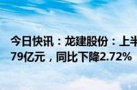 今日快讯：龙建股份：上半年累计中标项目合计金额约107.79亿元，同比下降2.72%