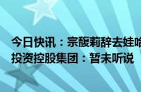 今日快讯：宗馥莉辞去娃哈哈职务大股东杭州上城区文商旅投资控股集团：暂未听说