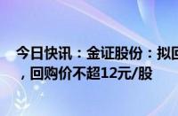 今日快讯：金证股份：拟回购2000万元3000万元公司股份，回购价不超12元/股