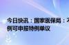 今日快讯：国家医保局：不适合按DRG/DIP标准支付的病例可申报特例单议