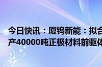 今日快讯：厦钨新能：拟合资设立参股子公司，建设法国年产40000吨正极材料前驱体项目