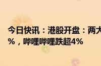 今日快讯：港股开盘：两大指数低开，恒生科技指数跌1.05%，哔哩哔哩跌超4%