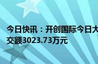 今日快讯：开创国际今日大宗交易折价成交380.19万股，成交额3023.73万元