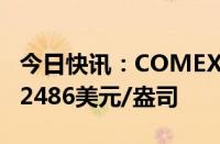 今日快讯：COMEX黄金期货收跌0.87%，报2486美元/盎司