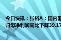 今日快讯：张裕A：国内葡萄酒市场需求不断萎缩，上半年归母净利润同比下降39.17%