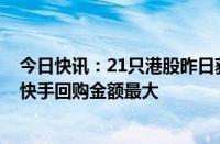 今日快讯：21只港股昨日获公司回购，腾讯控股 友邦保险 快手回购金额最大