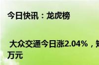 今日快讯：龙虎榜 | 大众交通今日涨2.04%，知名游资宁波桑田路卖出7743.32万元