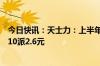 今日快讯：天士力：上半年归母净利润同比下降6.33%，拟10派2.6元