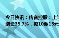 今日快讯：传音控股：上半年归母净利润28.52亿元，同比增长35.7%，拟10派15元