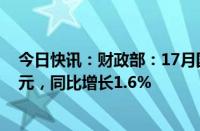 今日快讯：财政部：17月国有企业营业总收入472872.7亿元，同比增长1.6%