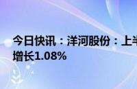 今日快讯：洋河股份：上半年归母净利润79.47亿元，同比增长1.08%