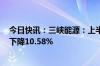 今日快讯：三峡能源：上半年归母净利润40.39亿元，同比下降10.58%