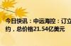 今日快讯：中远海控：订立12份COSCO MERCURY造船合约，总价格21.54亿美元