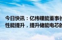 今日快讯：亿纬锂能董事长刘金成：应该聚焦于技术创新和性能提升，提升储能电芯的市场价值，而不能靠一味降价