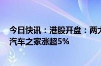 今日快讯：港股开盘：两大指数涨跌不一，恒指涨0.07%，汽车之家涨超5%