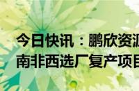 今日快讯：鹏欣资源：拟投资2196万元用于南非西选厂复产项目