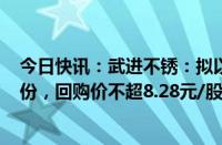 今日快讯：武进不锈：拟以2000万元3000万元回购公司股份，回购价不超8.28元/股