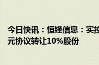 今日快讯：恒锋信息：实控人及其一致行动人拟合计1.18亿元协议转让10%股份