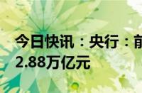 今日快讯：央行：前八个月人民币存款增加12.88万亿元