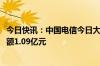 今日快讯：中国电信今日大宗交易折价成交1850万股，成交额1.09亿元