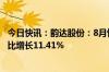 今日快讯：韵达股份：8月快递服务业务收入39.17亿元，同比增长11.41%