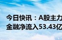 今日快讯：A股主力资金净流入254.67亿元，金融净流入53.43亿元