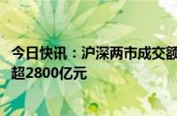 今日快讯：沪深两市成交额突破7000亿元，较昨日此时放量超2800亿元