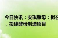 今日快讯：安琪酵母：拟在印度尼西亚设子公司并购置土地，投建酵母制造项目