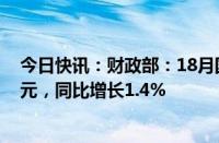 今日快讯：财政部：18月国有企业营业总收入538122.3亿元，同比增长1.4%